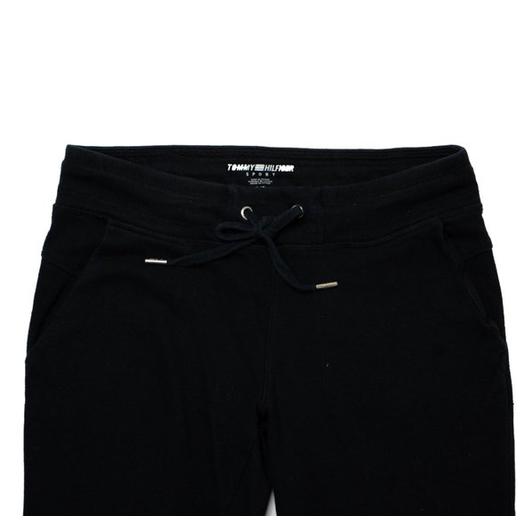TOMMY HILFIGER SPORT Jogger Womens S/P Black Stretch Drawstring Waist Logo Pants - Picture 3 of 7